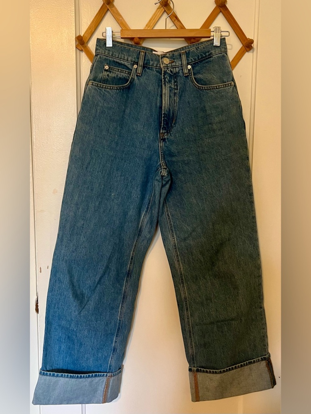 Wemon's Classic Blue Denim Jeans - Relaxed High Waisted Fit with Cuff